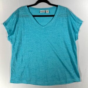 Rachel Zoe Blue Oversized Linen Short Sleeve Top